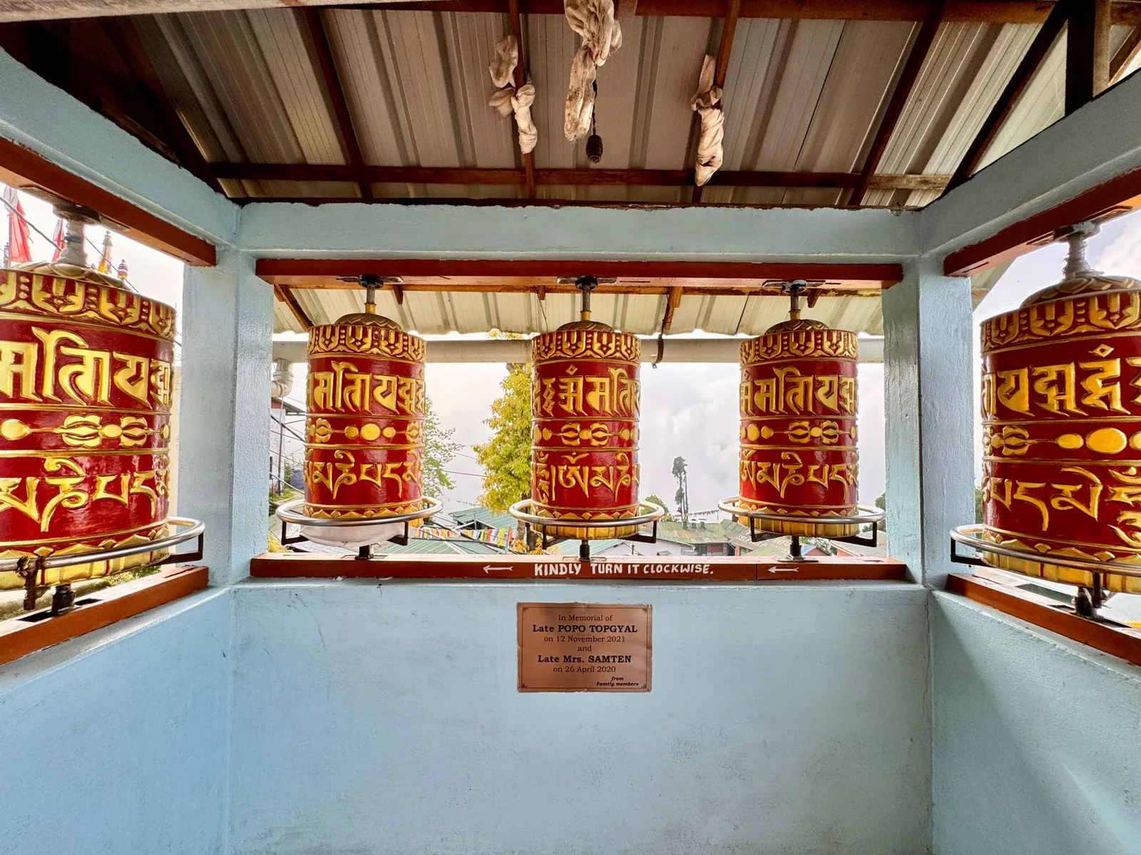 Tibetan prayer wheels at a Himalayan monastery