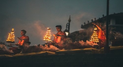Traditional sacred fire ceremony at night