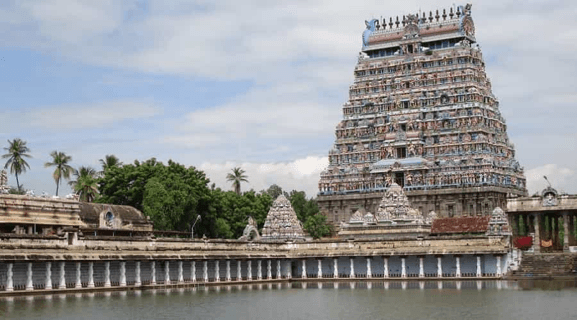 Gopuram tower of a South Indian Hindu temple in Pondicherry
